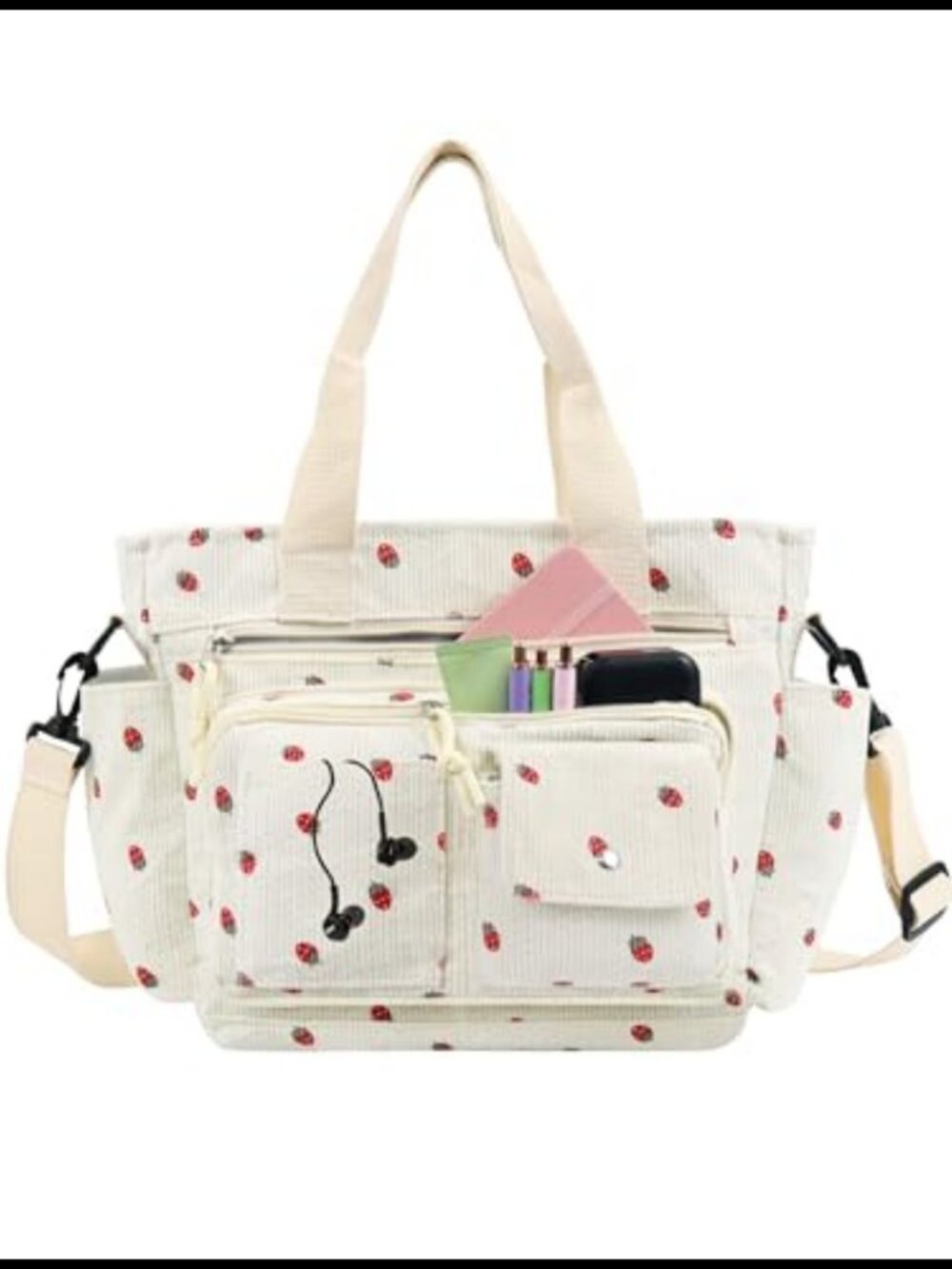 Corduroy Tote Bag Multi-Pocket Crossbody Purse Medium Handbag
